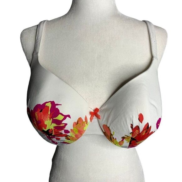 Cacique Floral Underwire Bra 40DD White Lightly Lined Med Coverage Adjustable - Picture 1 of 5
